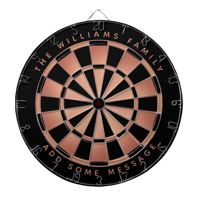 Elegant Black Rose Gold Pink Custom Name Geometric Dart Board (Front)