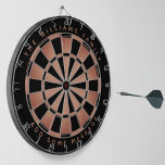 Elegant Black Rose Gold Pink Custom Name Geometric Dart Board<br><div class="desc">A classic dartboard design with alternating black and (faux) rose gold triangles.
Above and below there are the name and a message as arched text, in pink caps.</div>