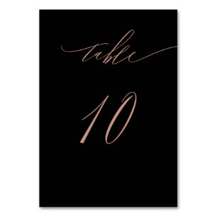 Elegant Black Rose Gold Script 10 Wedding Table Number