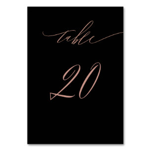 Elegant Black Rose Gold Script 20 Wedding Table Number