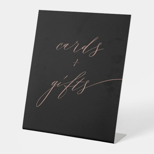Elegant Black Rose Gold Script Cards Gifts Pedestal Sign