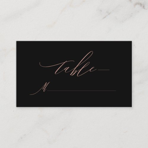 Elegant Black Rose Gold Script Monogram Wedding Place Card