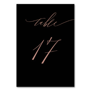 Elegant Black Rose Gold Script No 17 Wedding Table Number