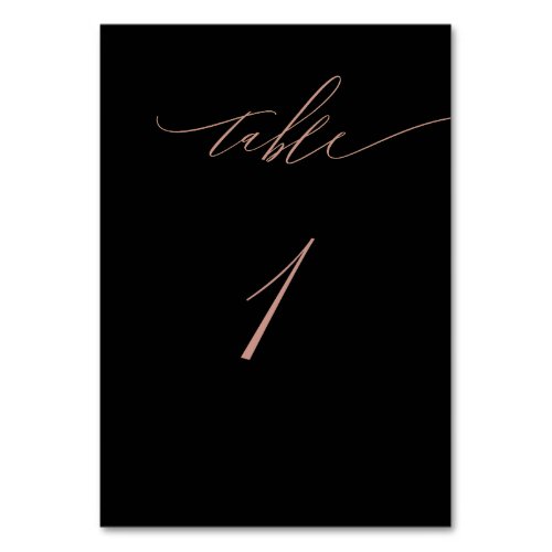 Elegant Black Rose Gold Script No 1 Wedding Table  Table Number