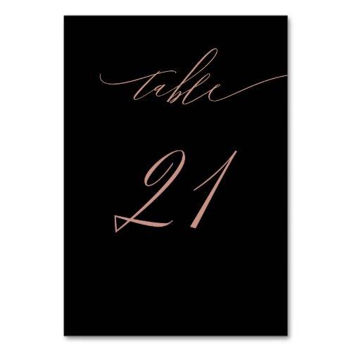 Elegant Black Rose Gold Script No 21 Wedding Table Number