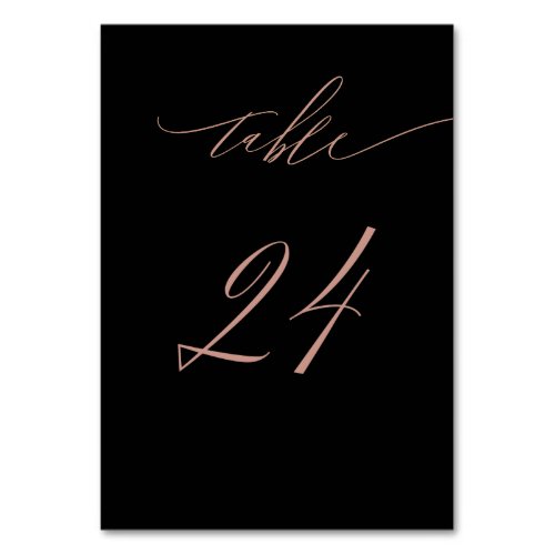 Elegant Black Rose Gold Script No 24 Wedding Table Number