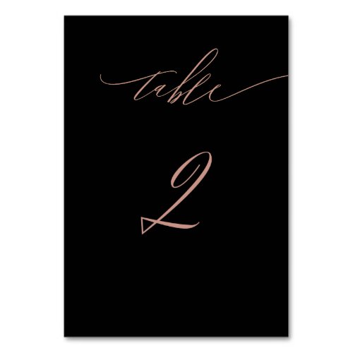 Elegant Black Rose Gold Script No 2 Wedding Table  Table Number