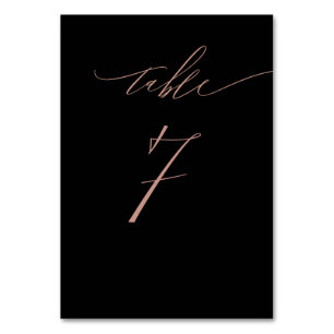 Elegant Black Rose Gold Script No 7 Wedding Table Number
