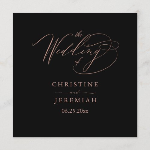 Elegant Black Rose Gold Script Typography Wedding Program