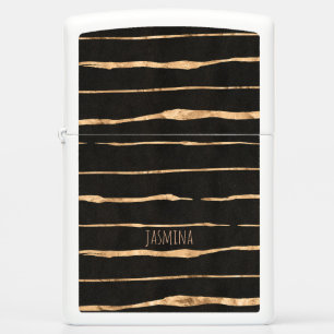 Elegant Black & Rose-Gold Stripes Pattern Zippo Lighter