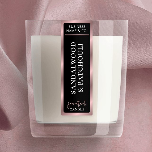 Elegant Black & Rose Gold Thin Vertical Candle Jar Labels (Elegant black and gold vertical jar labels - great to use on jars or as seal tamper proof stickers)