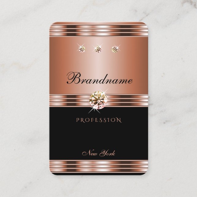 Elegant Black Rose Gold with Luxurious Diamonds Business Card (Front)