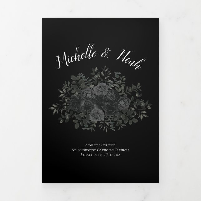 Elegant Black Rose Gothic Wedding Programs (Cover)