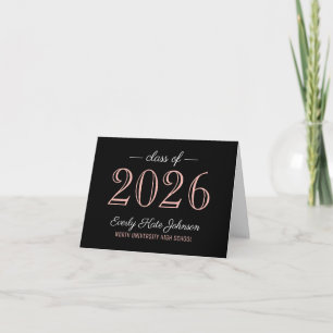 Elegant Black Rose Pink Graduation 2026 Thank You Card