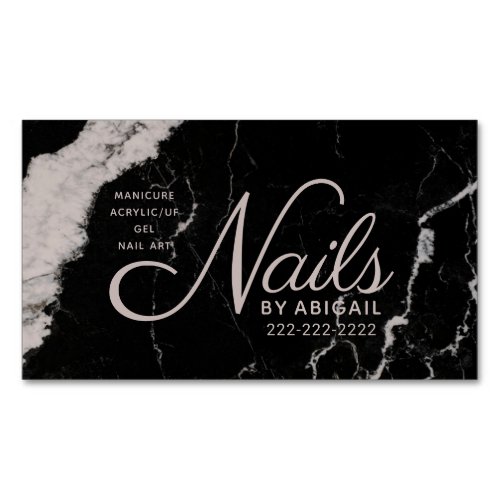 Elegant Black Rose Taupe Marble Nails By Name Business Card Magnet