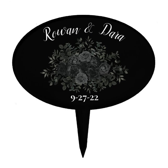 Elegant Black Rose Wedding Cake Topper (Front)