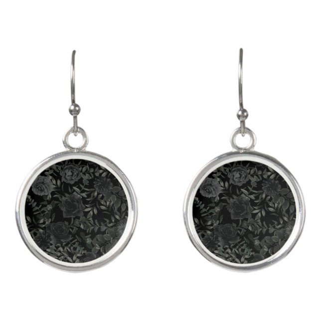 Elegant Black Rose Wedding Earrings (Front)