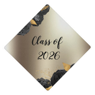  Elegant Black Roses Gold Class 2019 Graduation Cap Topper