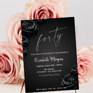 Elegant Black Roses Gothic 40th Birthday Invitation