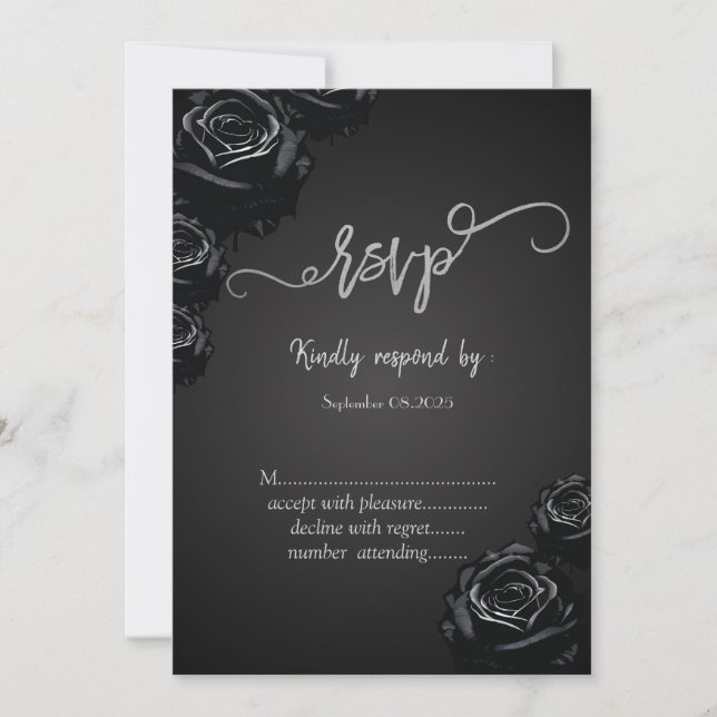 Elegant Black Roses Gothic  RSVP   Invitation (Front)