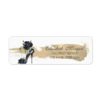 Elegant Black Roses High Heels Gold Brush Stroke