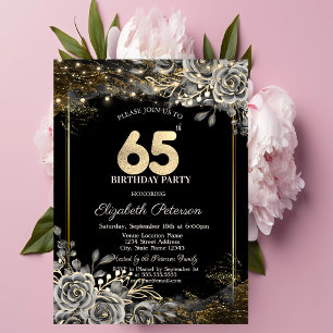 Elegant Black Roses,Lights Black 65th Birthday  Invitation
