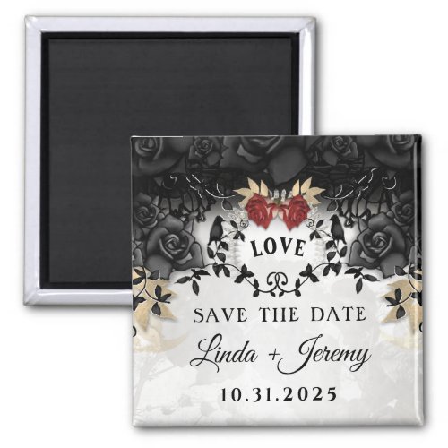 Elegant Black Roses Ravens Halloween Wedding Magnet