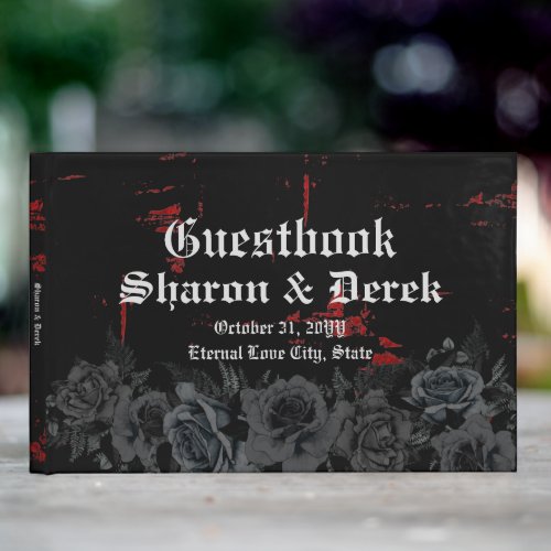 Elegant Black Roses Red Black Grunge Wedding  Guest Book