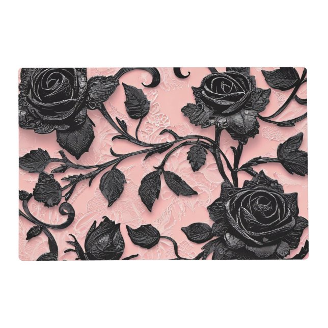 Elegant Black Roses With Pink Background  Placemat (Front)