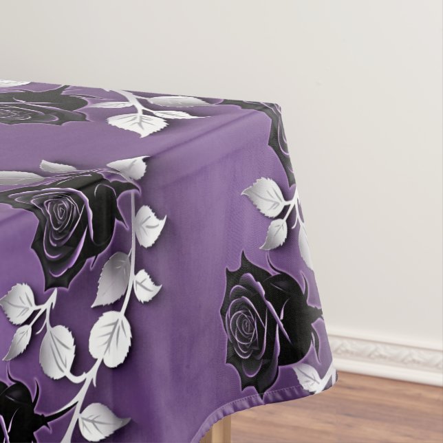 Elegant Black Roses With Silver Leaves Tablecloth (In Situ)