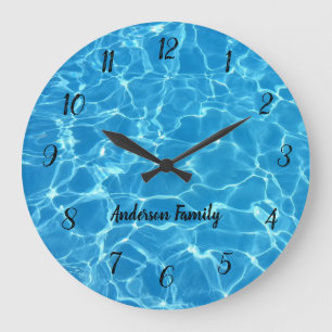 Elegant Black Rough Numbers Ocean Photo Personized Large Clock