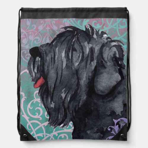 Elegant Black Russian Terrier Drawstring Bag