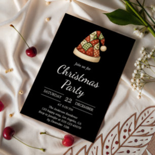 Elegant Black Rustic Santa Hat Christmas Party Invitation