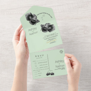 Elegant Black Sage Coastal watercolour Wedding All In One Invitation