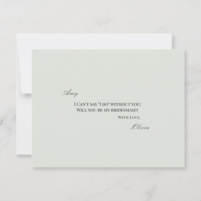 Elegant Black Sage Green Bridesmaid Proposal Card (Back)