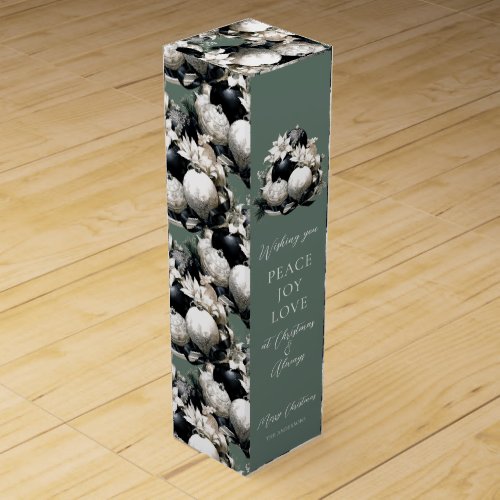 Elegant black sage green ivory Christmas ornament Wine Box