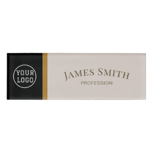 Elegant Black & Sand Grey: Add Your Business Logo Name Tag