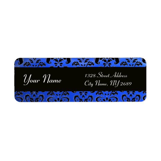 ELEGANT BLACK  SAPPHIRE BLUE  DAMASK LABEL (Front)