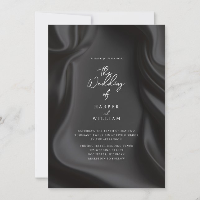 Elegant black Satin wedding invitation (Front)