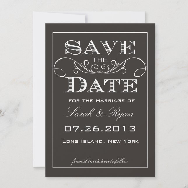 Elegant Black Save the Date Announcement (Front)