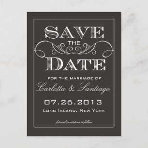 Elegant Black Save the Date Announcement Postcard