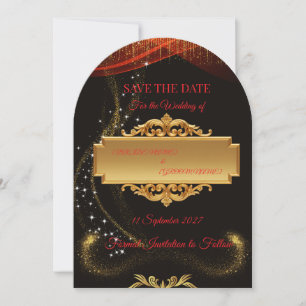Elegant Black Save the Date Card with Gold Centre 