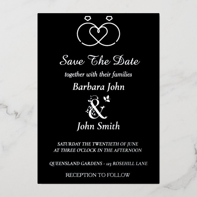 Elegant Black Save The Date Foil Invitation (Front)