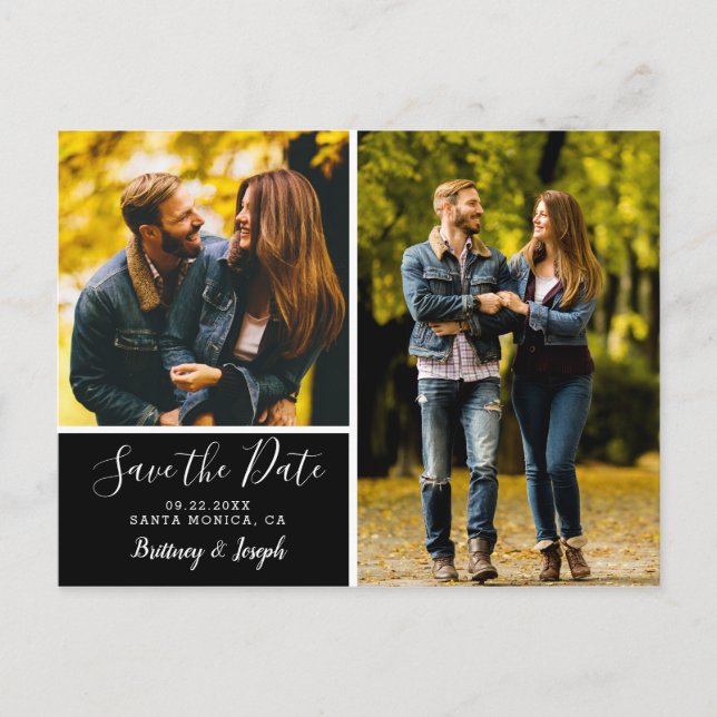 Elegant Black Save the Date Photo Collage | Postcard (Front)