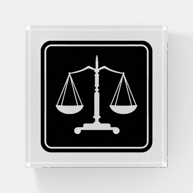 Elegant Black Scales of Justice | Lawyer Paperweight (Front)