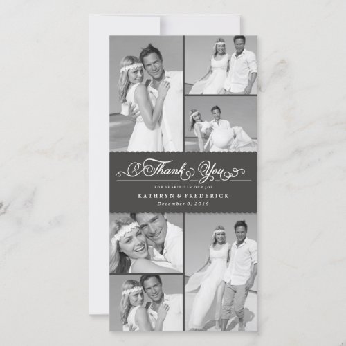 Elegant Black Scalloped Band 6 Photo Chic Wedding Thank You Card