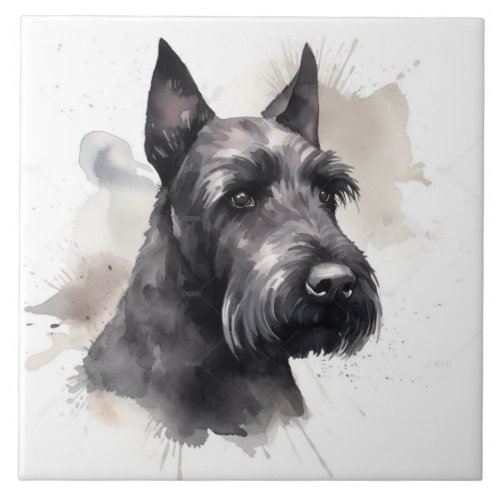 Elegant Black Scottish Terrier Dog Pet Ceramic Tile