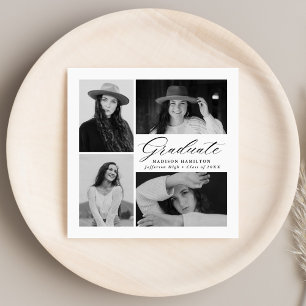 Elegant Black Script 4 Photo Graduation Napkins