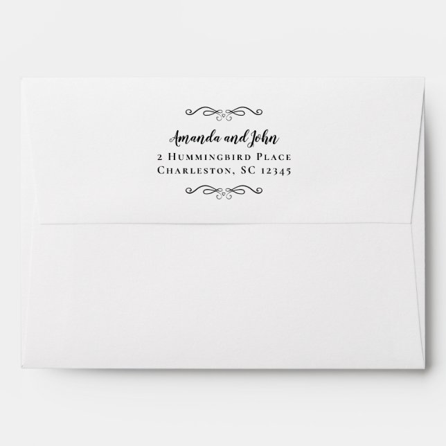 Elegant Black Script 5x7 Return Address Wedding Envelope (Back (Top Flap))