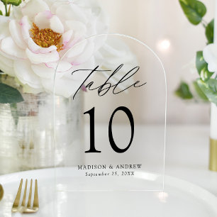 Elegant Black Script Acrylic Arch Table Number